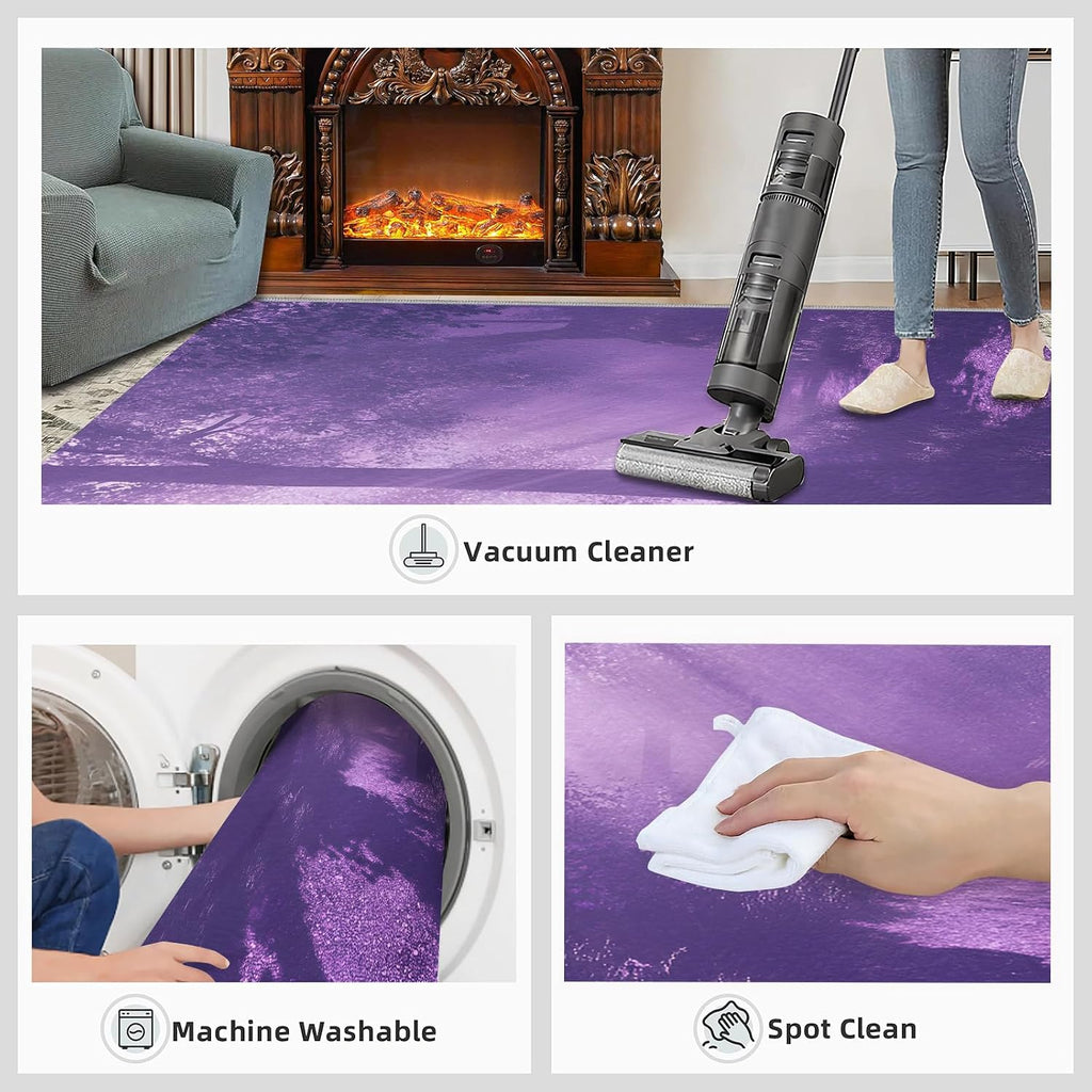 Forest Rugs for Bedroom - 6x8 Rug, Purple Forest Area Rugs for Living Room, Woodland Carpet, Landscape Washable Mat, Landscape Home Decor & Gifts