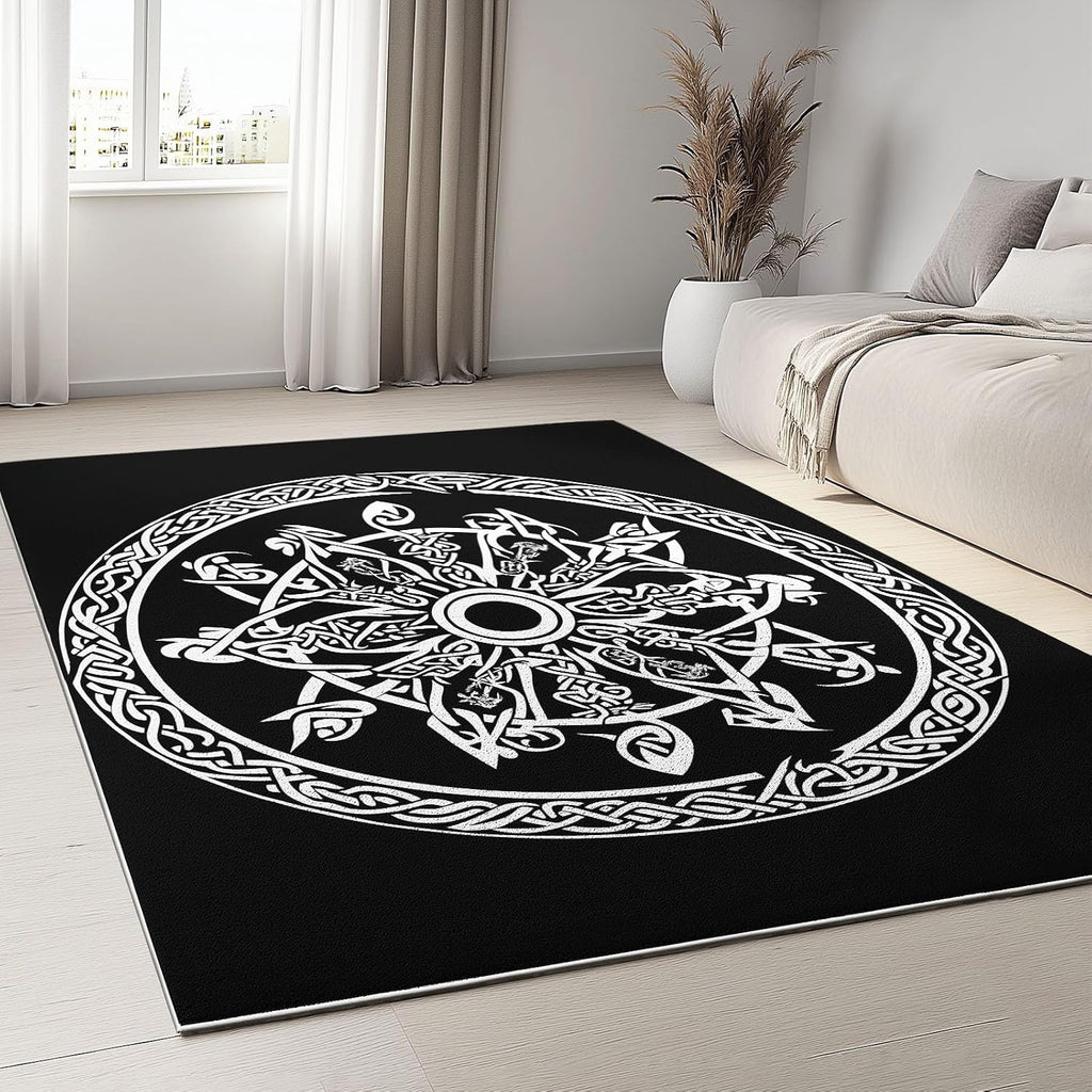 Washable Rug 5x8 ft Area Rug Golden Tree of Life Wolf Guitar, Non Slip Machine Washble Carpet Soft Low Pile Bedroom Lightweight Carpet for Home Dinning Room