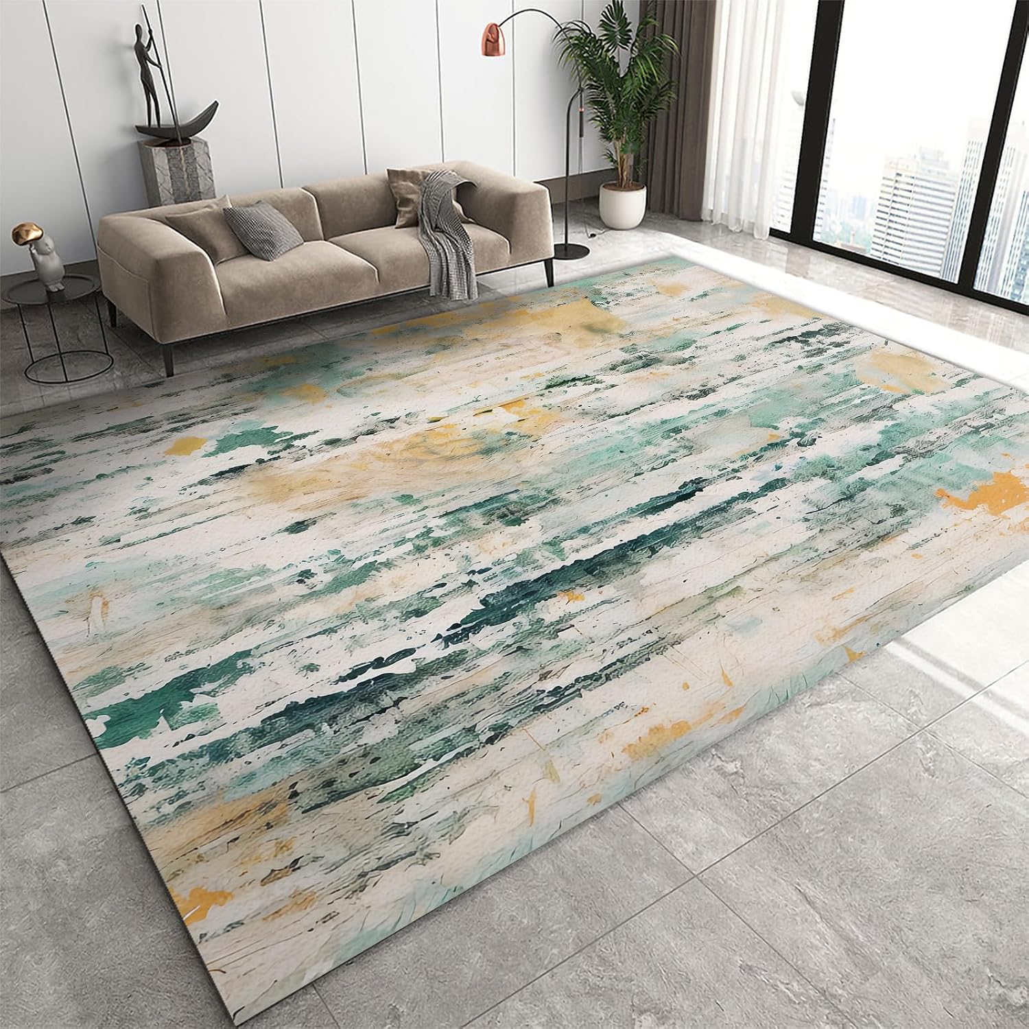 Light Blue Graffiti Area Rug, Nordic Modern Minimalist Luxury Print Large Area Rugs, Indoor Non-Slip Kids Rugs, Machine Washable Breathable Durable Carpet for Front Entrance Floor Decor,6 x 8ft