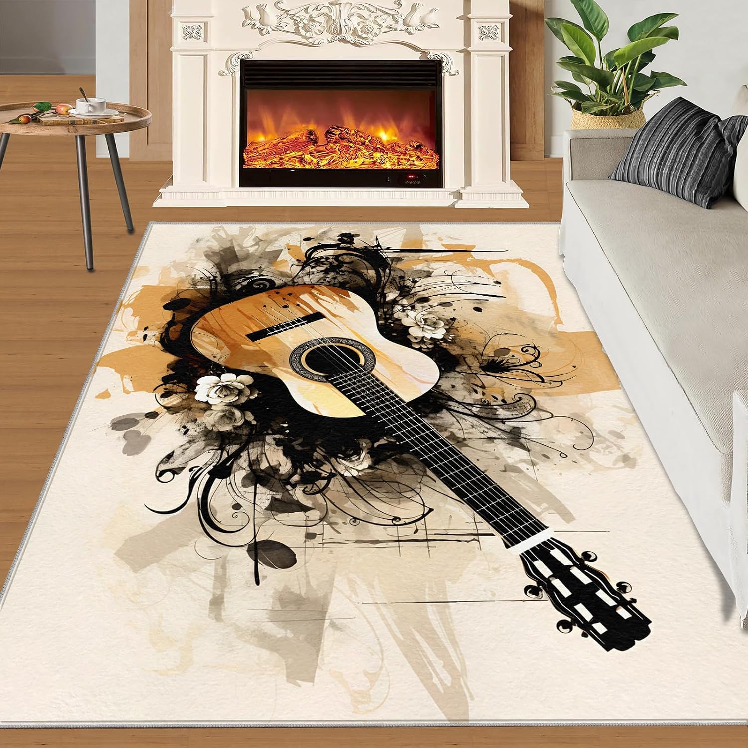 Guitar Area Rug - Cool Guitar Rugs for Bedroom - Music Lover Living Room Rug, Indoor Machine Washable Carpet for Music Studio Band Entertainment Room 6x8ft