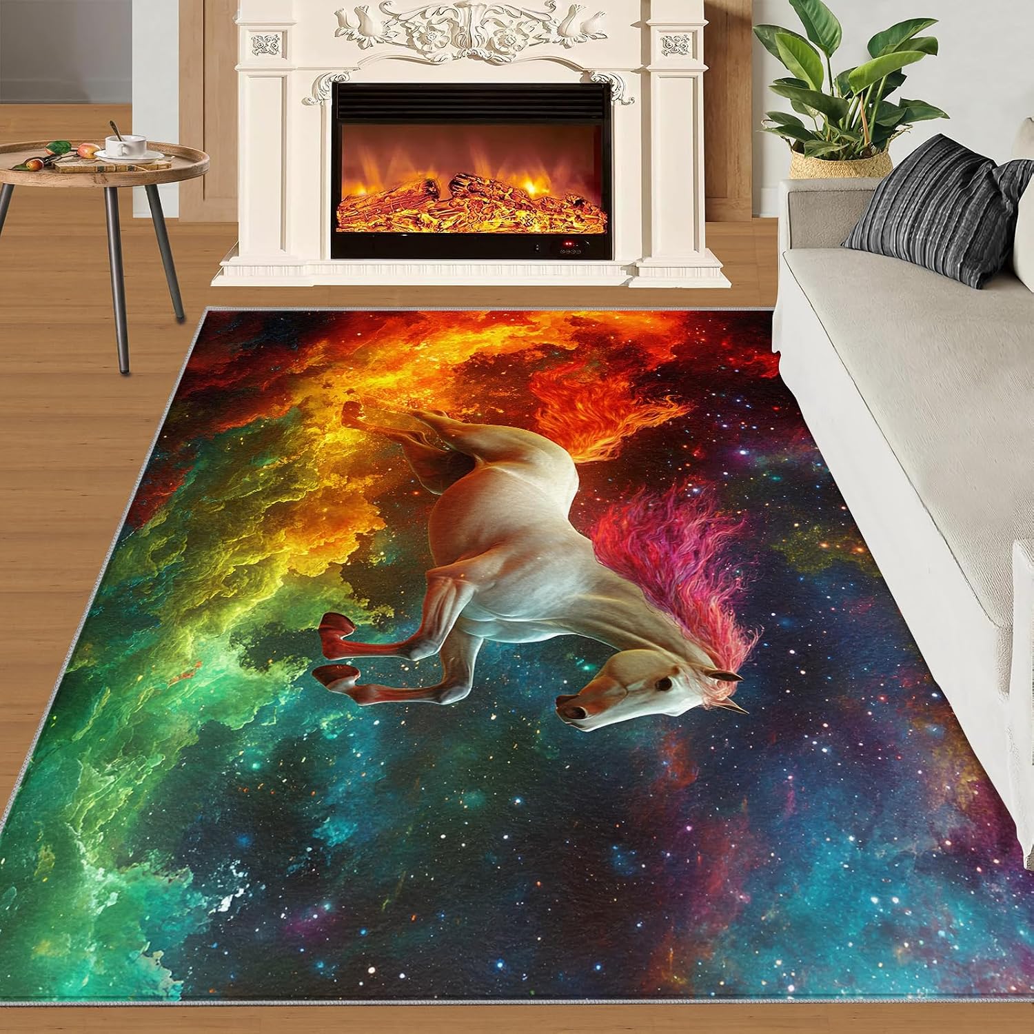 Horse Rug 6x8-6x8 Rug, Fantasy Galaxy Washable Rugs for Living Room, Colorful Starry Carpet, Colorful Clouds Non-Slip Area Rugs for Bedroom, Animal Carpet, Horse Home Decor