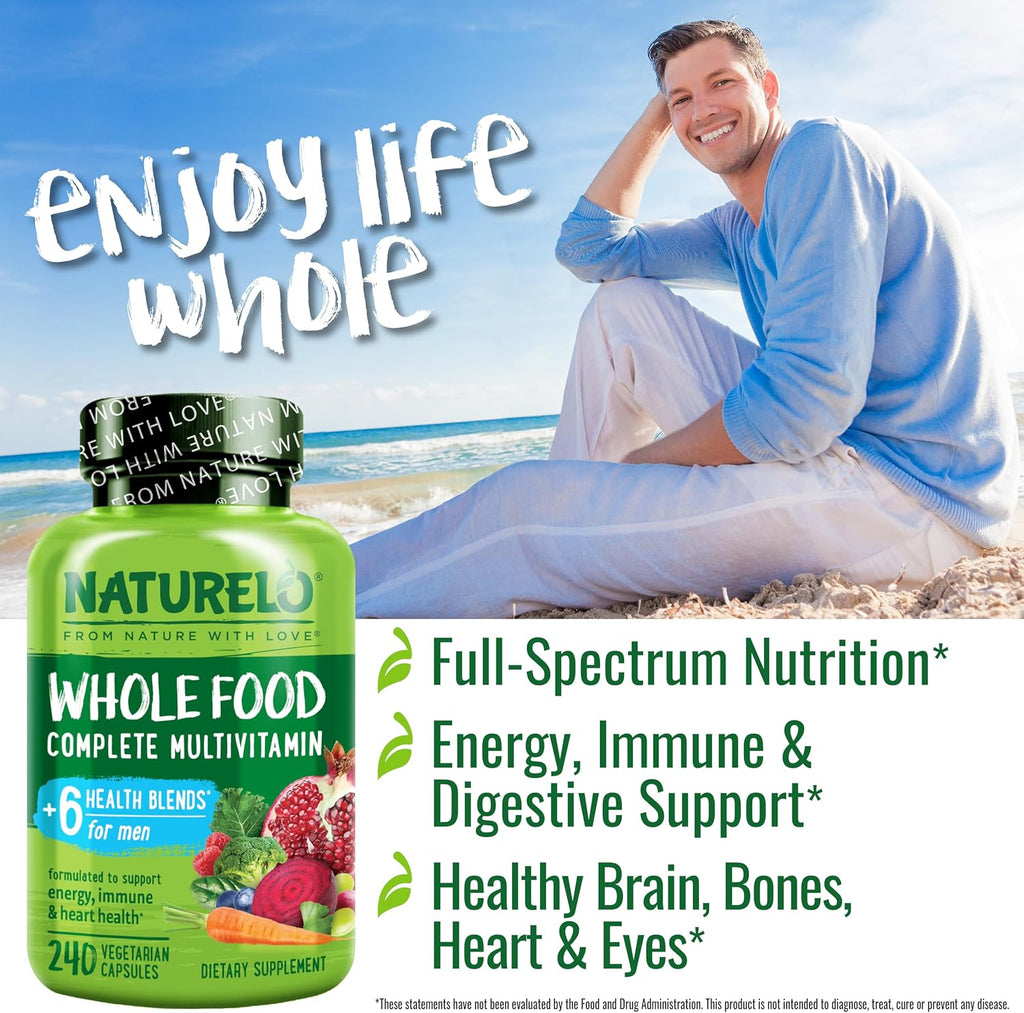 NATURELO Mens Multivitamins - Whole Food Multivitamin for Men with Vitamins, Minerals - 240 Vegetarian Capsules for Energy, Brain, Heart, Eye Health* (Pack of 2)