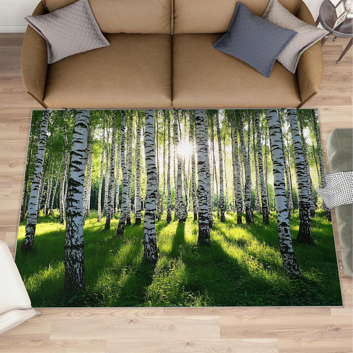 Birch Forest Area Rug 6x8 - Birch Trees Large Rugs for Living Room, Natural Landscape Carpet Area Rug for Girls Bedroom Kids Room Basement Office Classroom