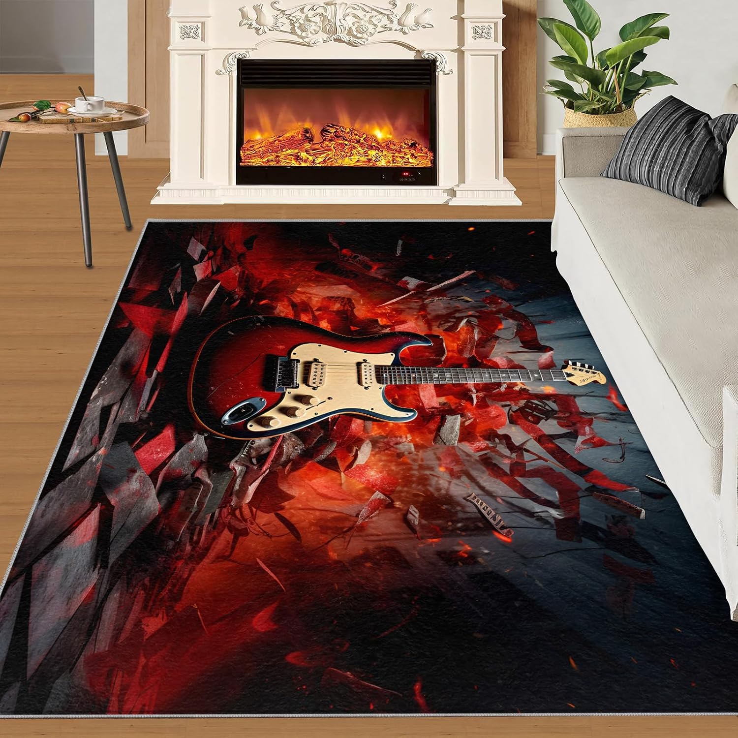 Guitar Home Decor Area Rug - Cool Guitar Bedroom Rug - Music Lover Living Room Rugs - Non-Slip Low Pile Carpet for Kids Room Band Recording Studio 6x8ft