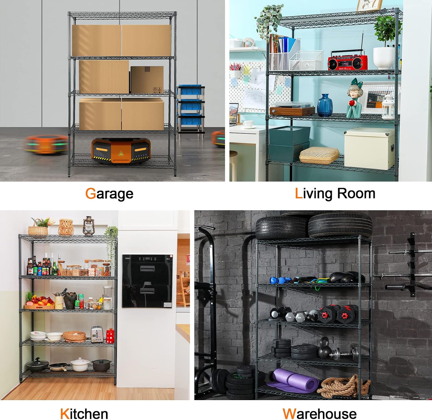 Land Guard 5 Tier Storage Racks and Shelving - 48' L x 20' W x 72' H Heavy Steel Material Pantry Shelves - Each Unit Loads 350 Pounds Wire Shelf, Suitable for Warehouses, Closets, Kitchens…