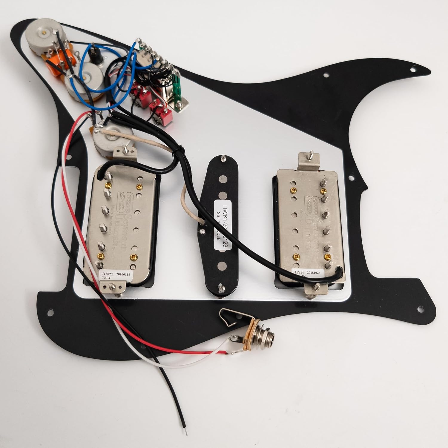 Guitar Prewired Loaded Pickguard for ST Alnico 5 Humbucker Pickups Set with 2 Coil Split Push-Pull Switches & Boost – Prewired Upgrade Harness for USA/Mexico Strat Guitars (Black)
