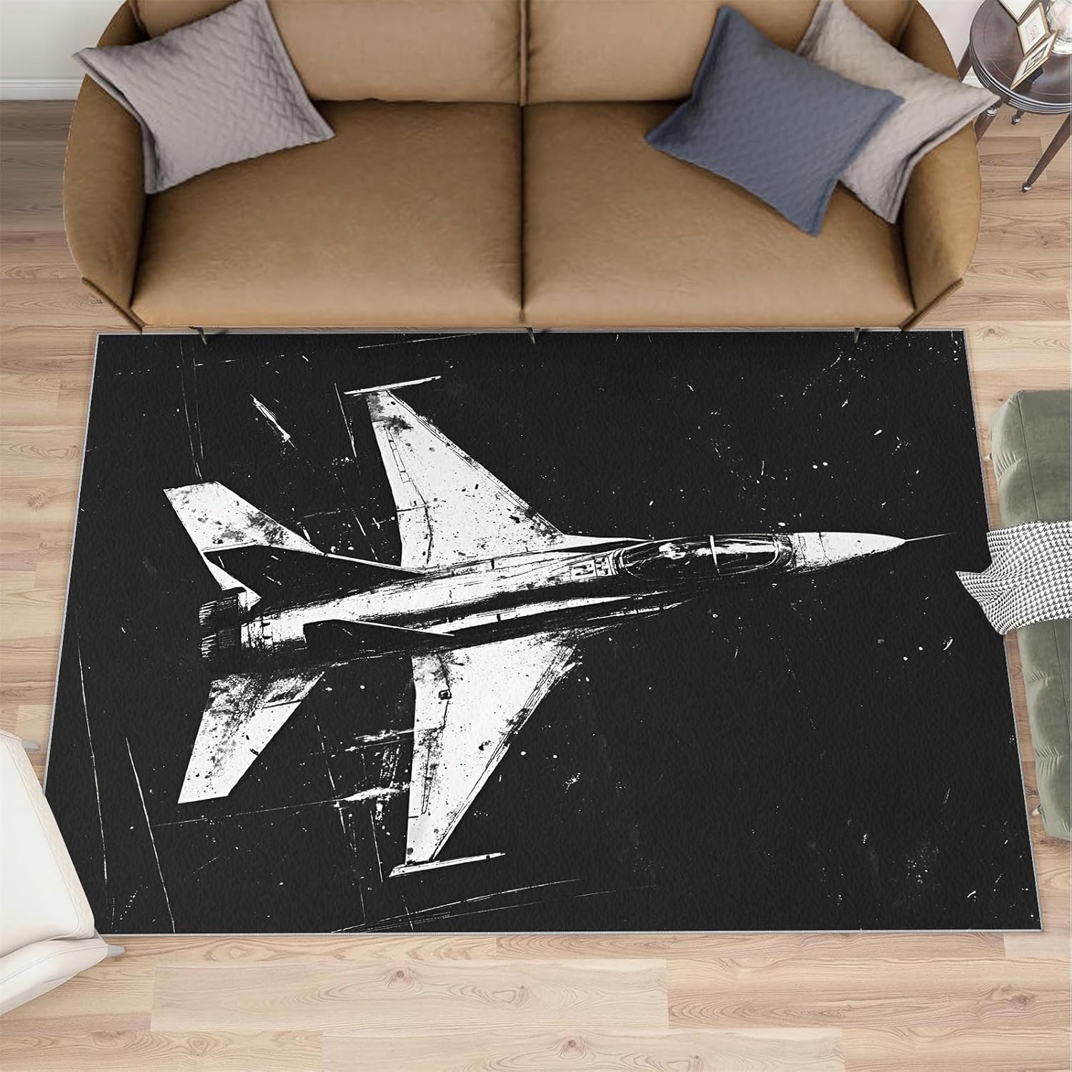 Airplane Rug 6x8-6x8 Rug, Vintage Area Rugs for Bedroom, Black and White Rugs for Living Room, Boys Washable Carpet, Airplane Home Decor & Gifts