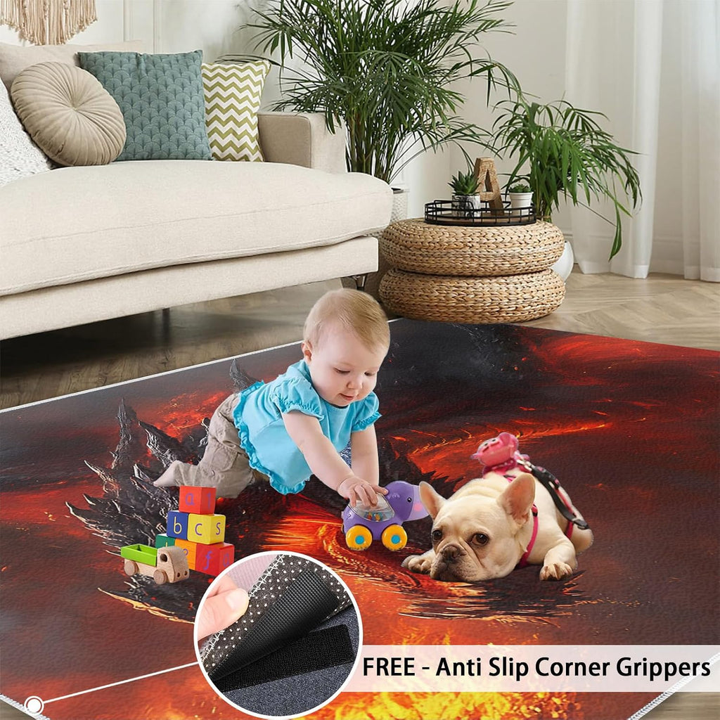6x8 Dragon Area Rug - Fire Dragon Large Rugs for Living Room, Demon Wyrm Carpet Area Rug for Girls Bedroom Kids Room Basement Office Classroom