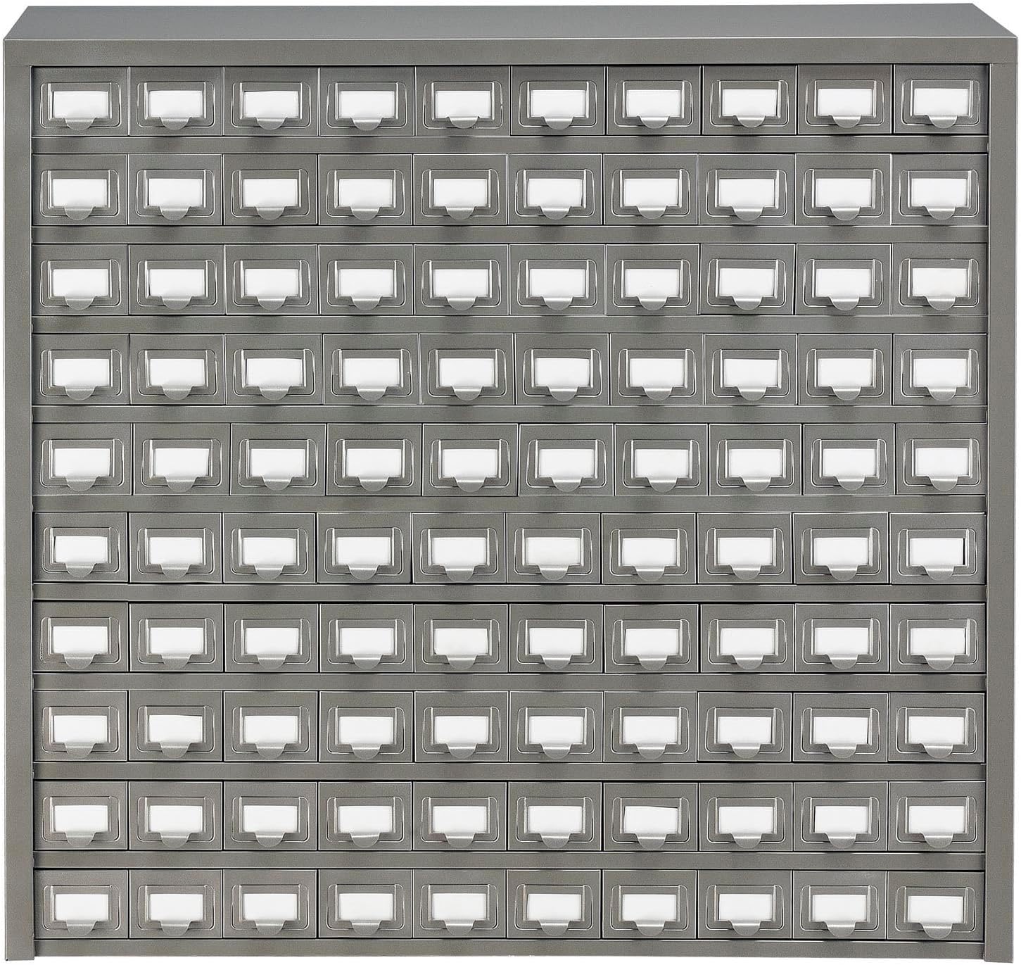 Global Industrial Storage Drawer Cabinet, 100 Drawers with Label Holder, Steel Construction, 36'W x 9'D x 34-1/2'H, Gray Enamel Finish, Small Parts Organizers