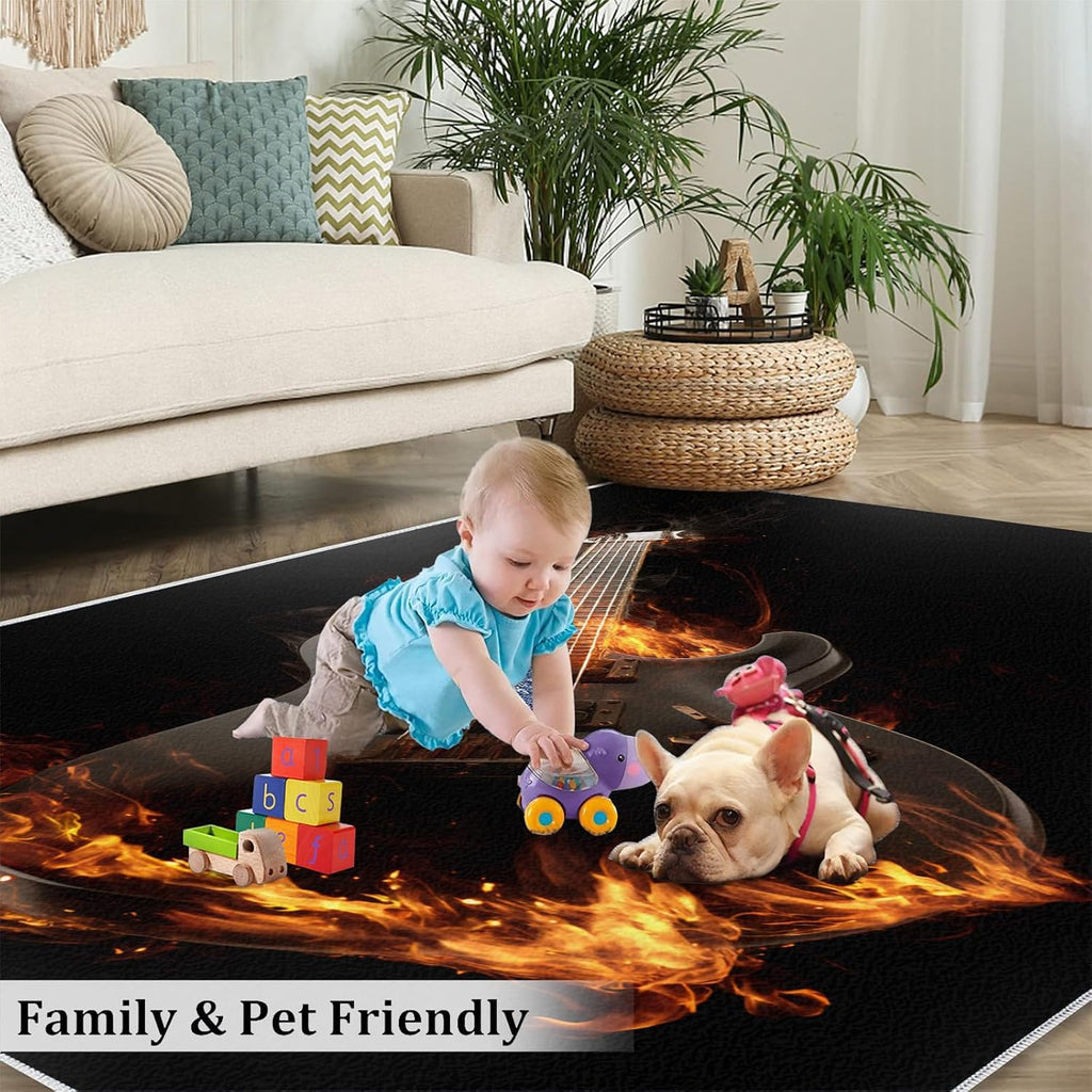 Guitar Area Rug - Musical Instrument Guitar Home Decor Rug - Music Bedroom Rugs, Indoor Non Slip Carpet for Music Classroom Studio Band 6x8ft