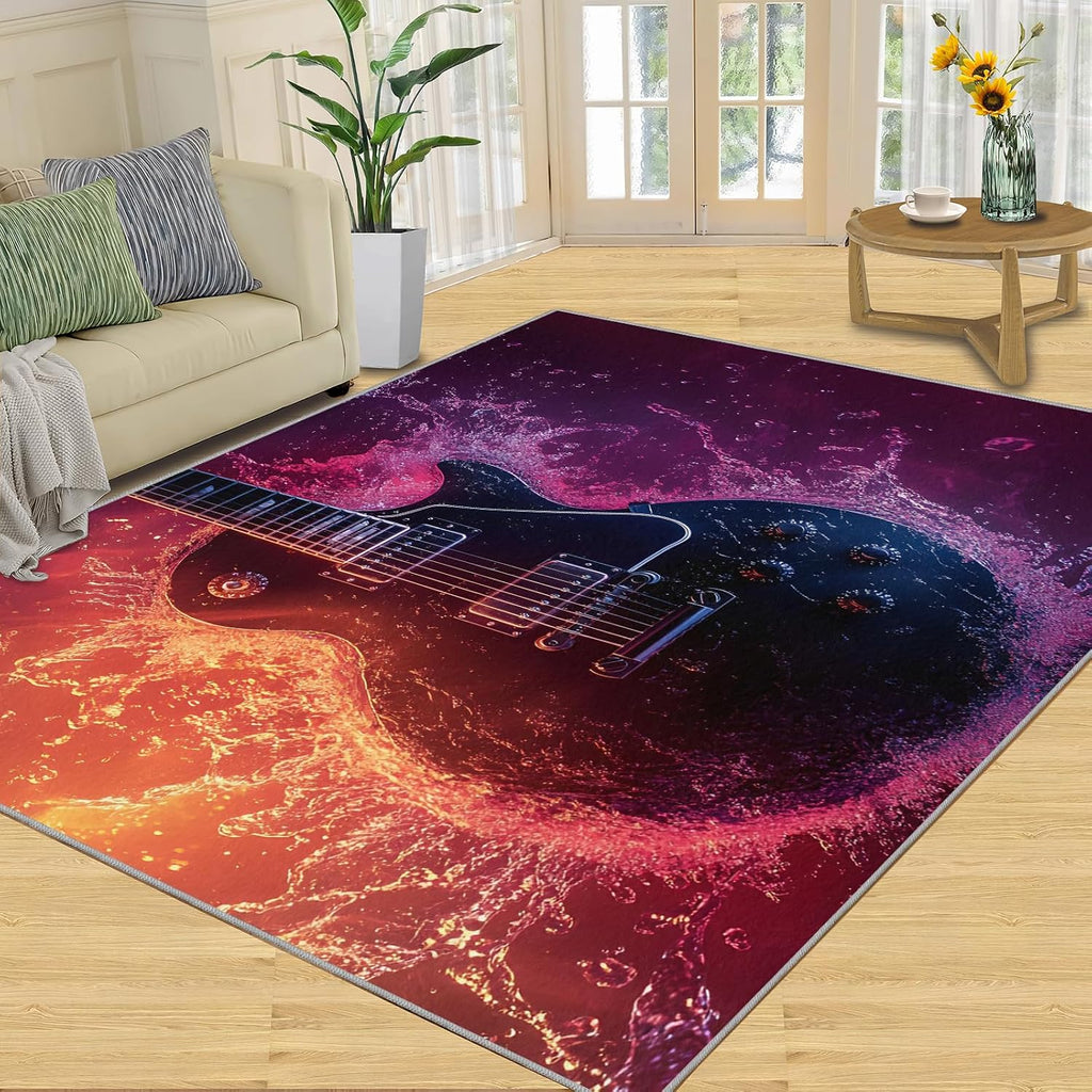 6x8 Electric Guitar Area Rug - Musical Instrument Large Rugs for Living Room, Carpet Area Rug for Girls Bedroom Kids Room Basement Office Classroom