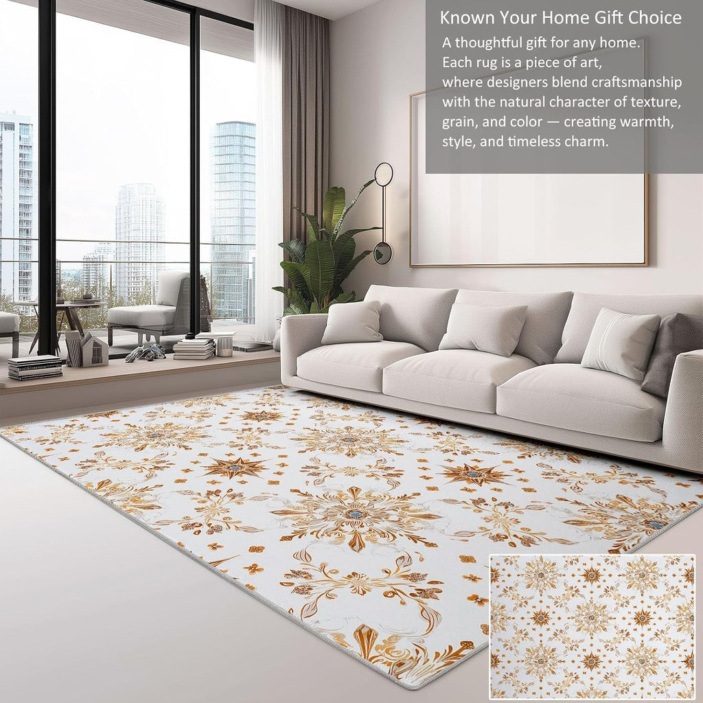 5' x 7' Rugs Living Room Colonial Area Rug Bedroom, Non Slip Durable Large Floor Carpet Geometric Rhombus Stars Indoor Carpet Washable for Dining Room Kitchen Kids Playroom Dorm