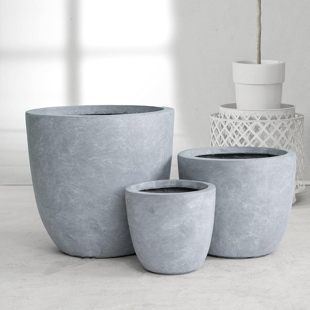 Kante 18',14',10' Dia Concrete Round Planters (Set of 3), Outdoor Indoor Large Planter Pots with Drainage Hole and Rubber Plug for Home Patio Garden, Gray