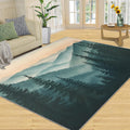 Misty Forest Rugs for Bedroom - 6x8 Rug, Forest Mountain Area Rugs for Living Room, Natural Scenery Carpet, Woodland Washable Mat, Landscape Home Decor & Gifts