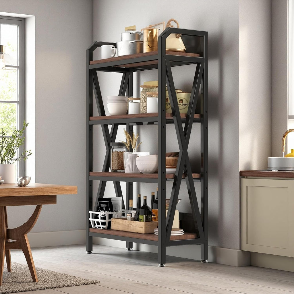 56.30'' Bakers Rack 4 Level Storage Shelves Metal and Wooden Kitchen Shelves, Kitchen Organizers and Storage, for Garage, Bathroom, Closet,33.50'' Length