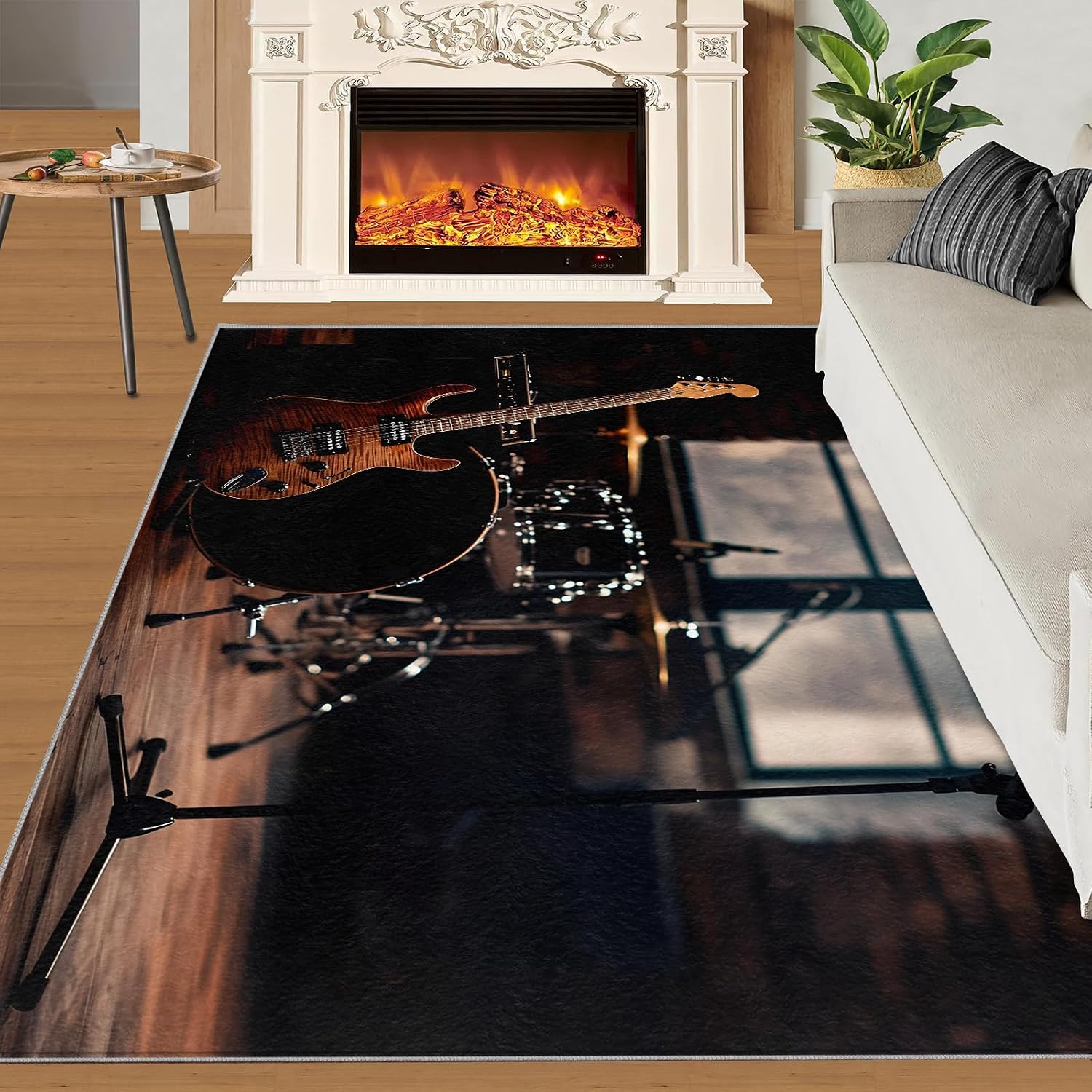 Guitar Rug & Home Decor - Retro Rugs for Living Room, Hip Hop Washable Rugs for Bedroom, Rock and Roll Carpet, Non Slip Indoor Guitar Area Rug & Music Room Decor 6x8 ft