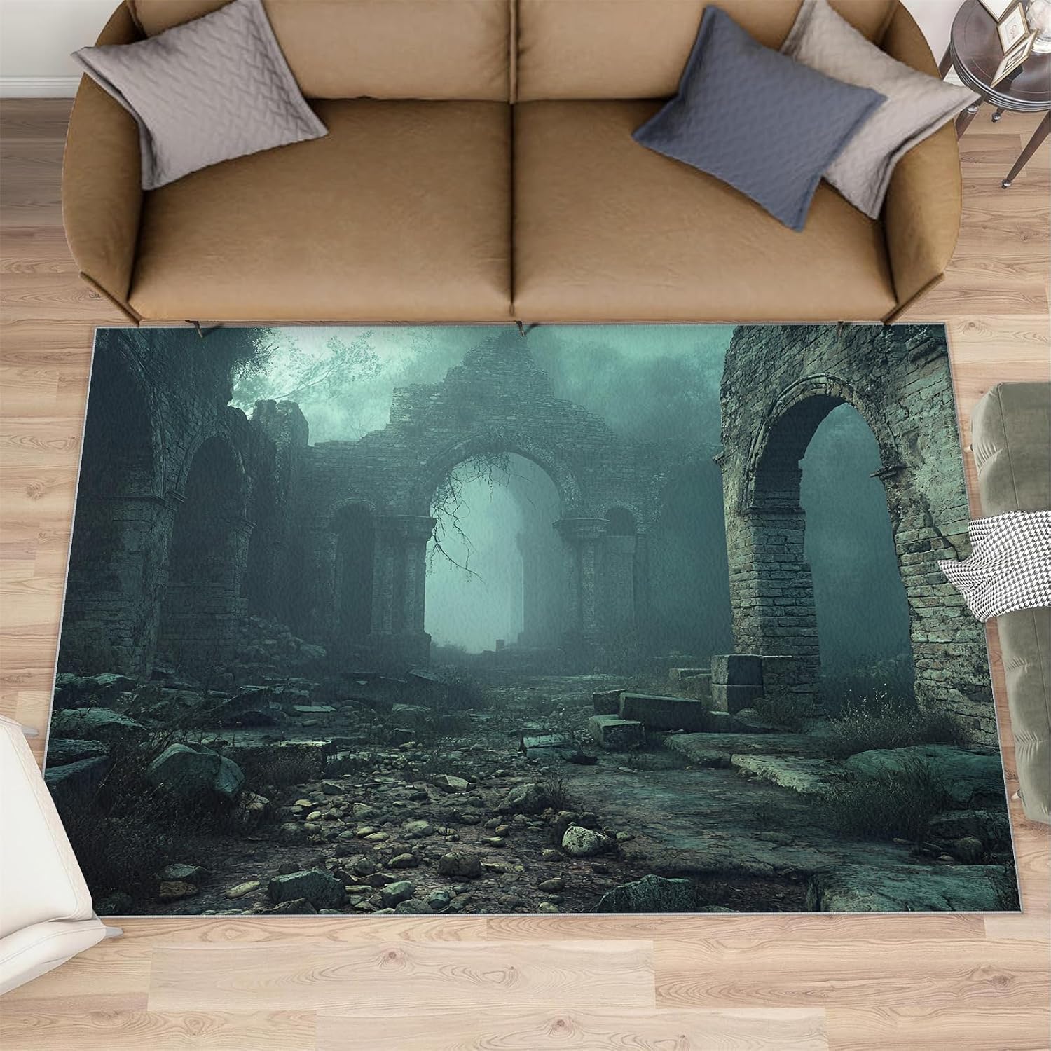 European Area Rug Large - 6x8 Rug, Arch Rugs for Living Room, Historic Ruins Area Rugs for Bedroom, Gothic Washable Carpet, European Home Decor & Gifts