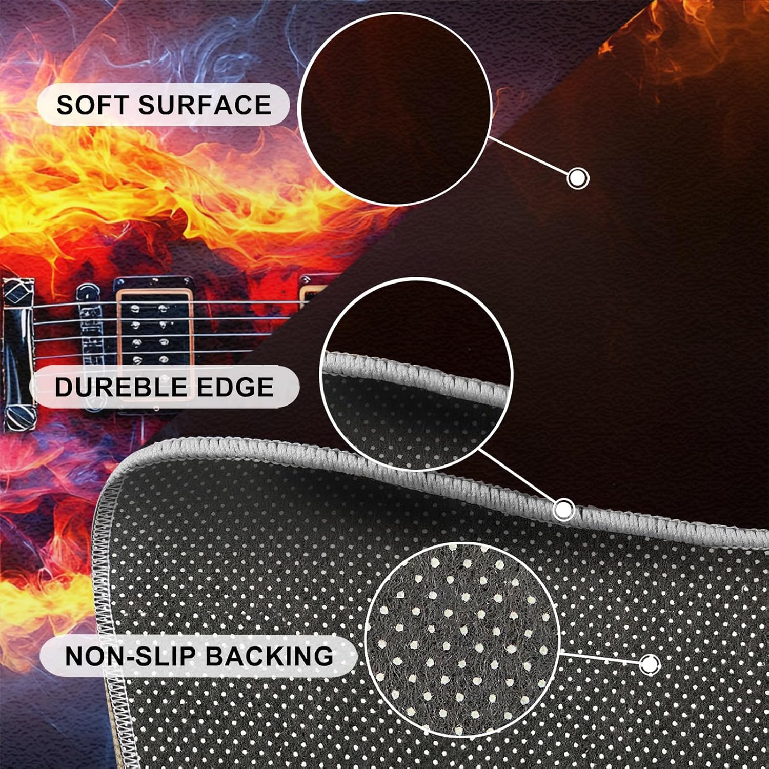 Guitar Rug 6x8-6x8 Rug, Music Area Rugs for Living Room, Ice and Fire Rugs for Bedroom, Rock Style Carpet, Washable Mat, Music Home Decor & Gifts