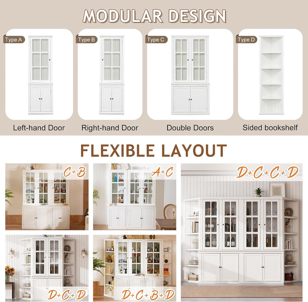 75' 5-Tier Freestanding Storage Cabinet, Kitchen Storage Bakers Rack with Adjustable Shelves, Utility Food Cupboard for Home Spaces, White