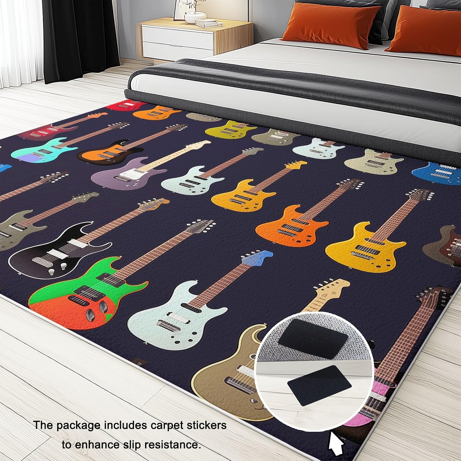 Area Rug Cartoon Color Guitar 6x9 ft Washable Rugs, Soft Non-Slip Faux Wool Rug for Living Room, Bedroom, Farmhouse, Dining Room, Office, Home Decor Carpet