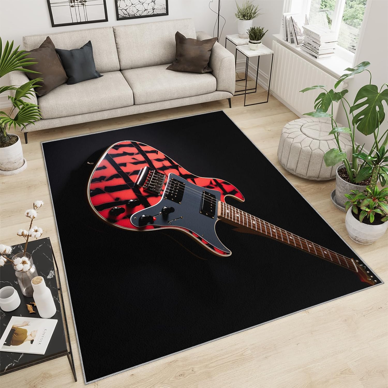 Guitar Rugs for Music Room - Boys Musical Rug, 6x8 Rug, Music Washable Rugs for Living Room Bedroom, Color Area Rug, Rock and Roll Carpet - Home Decor, Electric Guitars Gifts for Men