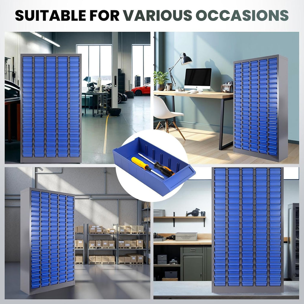 100 Drawers Parts Cabinet, (25.8'×8.66'×35.4') Nut and Bolt Organizer with Adjustable Dividers, Cold-Rolled Steel Frame & ABS Drawers, Label Slots for Workshop, Garage (100 Drawer)
