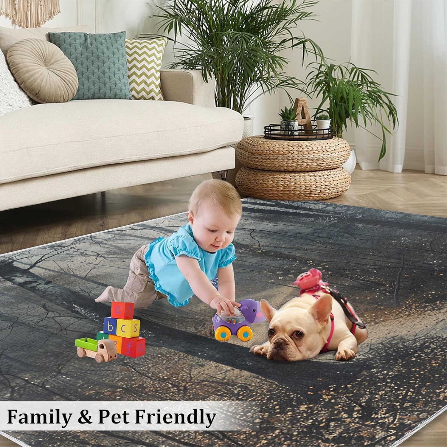 Area Rug 6x8ft, Forest Dead Wood Area Rugs, Nature Plants Theme Rug for Living Room, Indoor Carpet Easy Clean Floor Mat Rug for Bedroom Bedside Under Kitchen Table