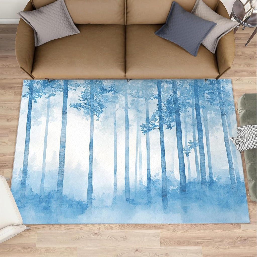Forest Rug 6x8, Forest Rugs for Bedroom, Abstract Area Rug, Decor Rugs for Living Room, Low Pile Machine Washable Carpet
