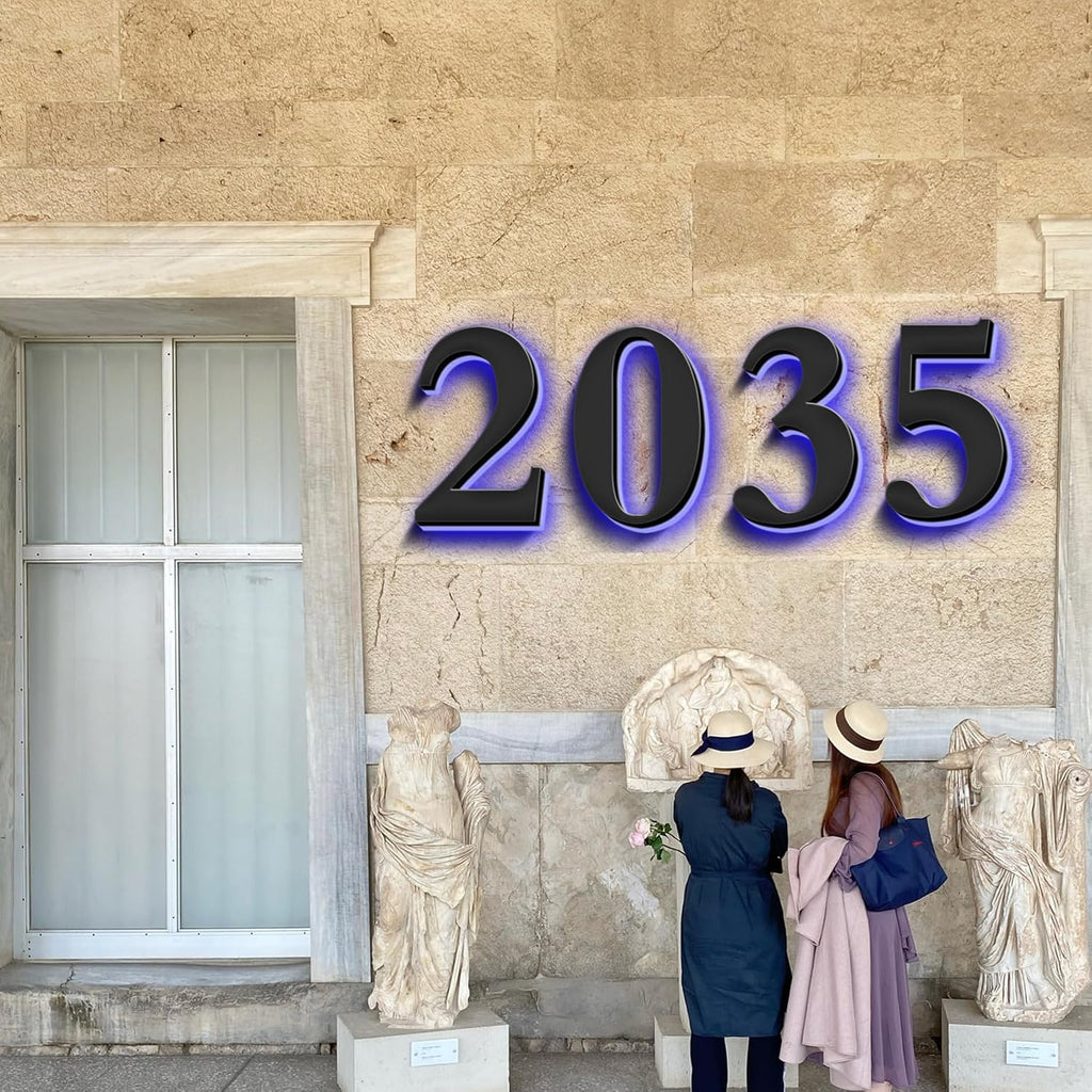 Backlit Lighted LED Home Address Numbers, Stainless Steel House Address Signs, Modern Illuminated LED House Numbers, Lighted House Numbers For Outside,14 Inch/350mm,7