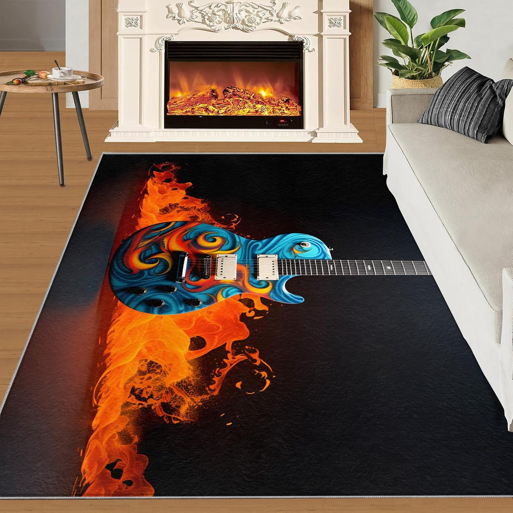 Guitar Kids Rugs - Cool Guitar Area Rug - Music Lover Print Rugs - Indoor Non Slip Carpet for Bedroom Living Room Band Studio 6x8ft