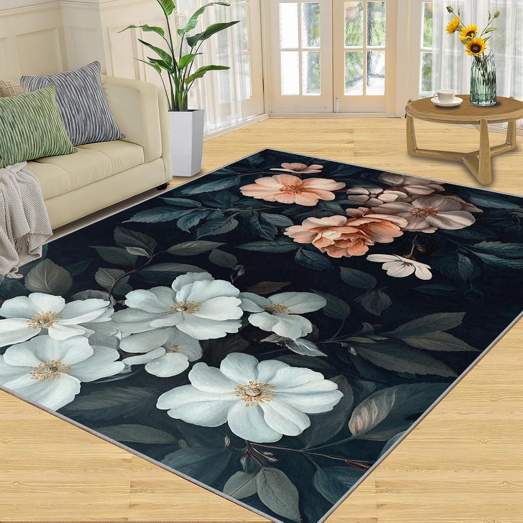 Classical Florals Area Rug 6x8 - Floral Oil Painting Large Rugs for Living Room, Rustic Flowers Carpet Area Rug for Girls Bedroom Kids Room Basement Office Classroom