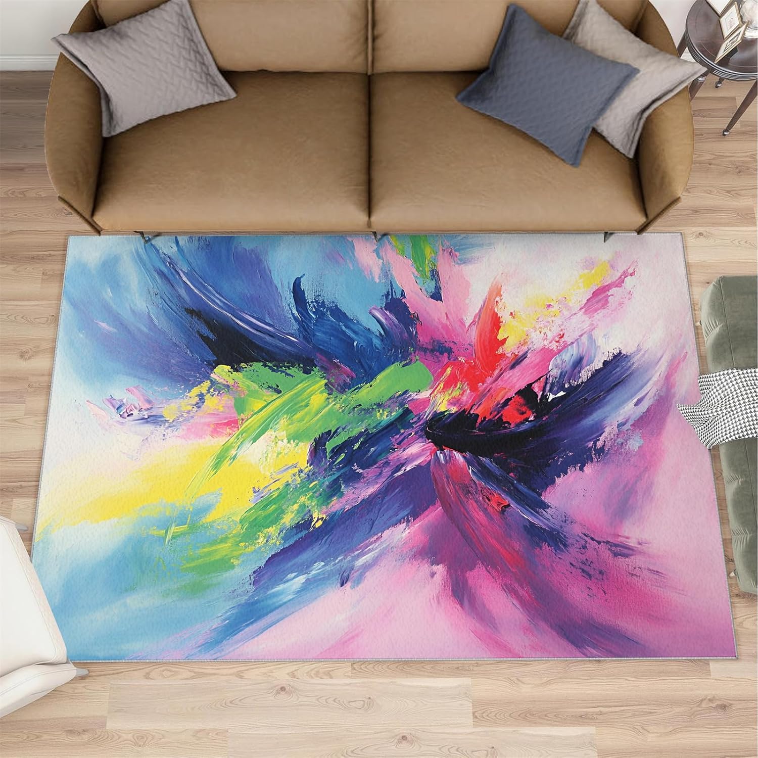 Abstract Rug 6x8-6x8 Rug, Oil Painting Area Rugs for Living Room Bedroom, Modern Colorful Smear Rugs, Fashion Washable Carpet, Art Carpet, Abstract Home Decor