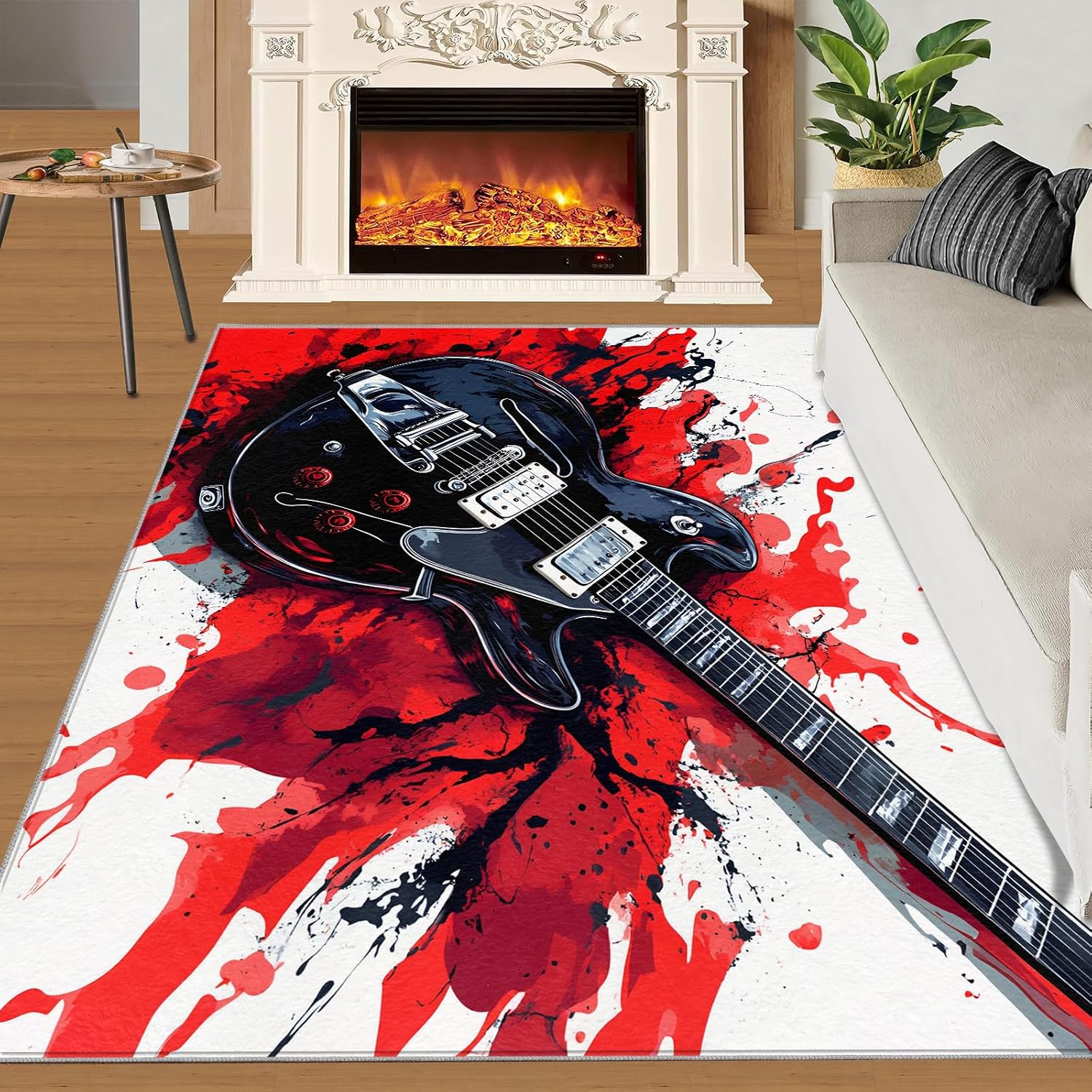 Guitar Rug 6x8-6x8 Rug, Music Area Rugs for Living Room Bedroom, Rock Style Area Rugs, Music Theme Washable Carpet, Modern Carpet, Guitar Home Decor & Gifts