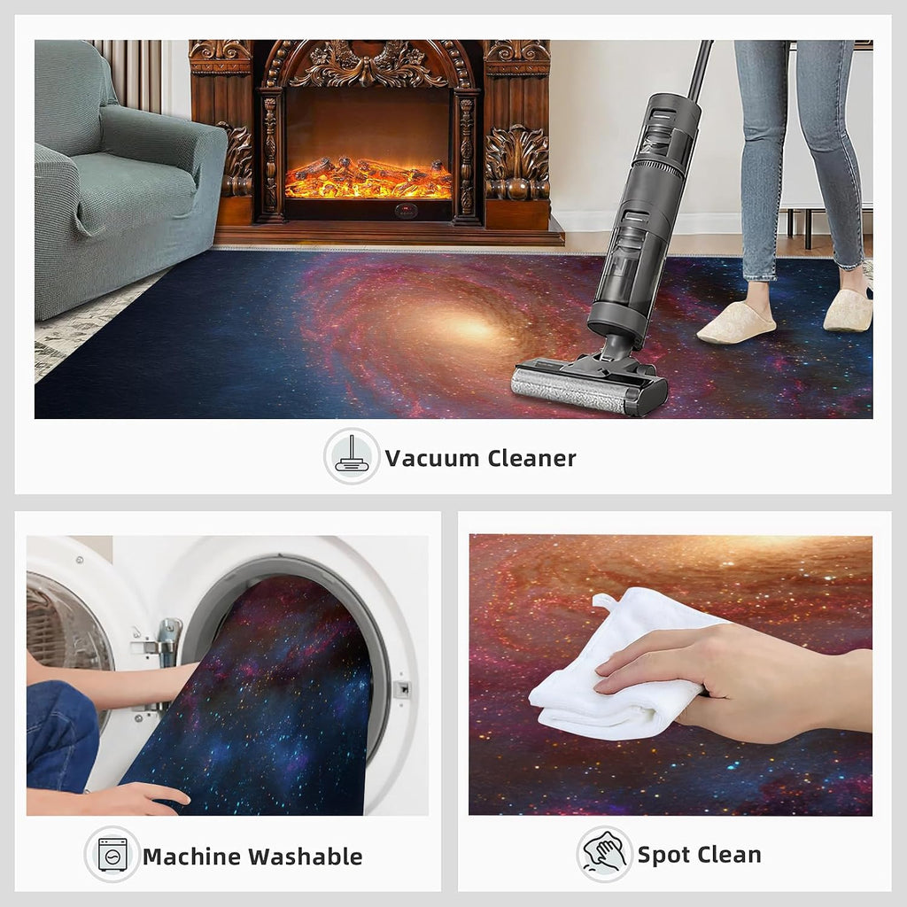 Galaxy Rugs for Bedroom, Milky Way Rug 6x8, Nebula Stars Dining Room Rugs Washable & Non Slip Large Carpet for Home Decor
