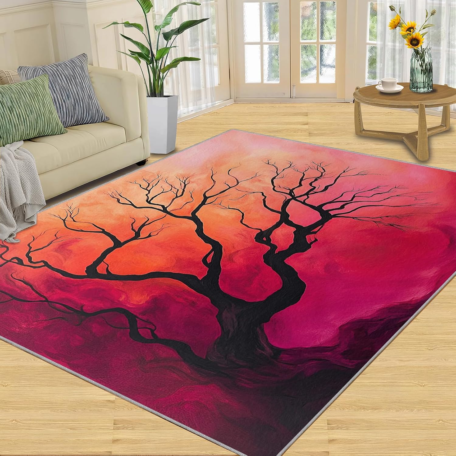 Dead Tree Rug 6x8, Abstract Tree Area Rug, Silhouette Rugs for Living Room, Washable Rugs for Bedroom, Non Slip Low Pile Floor Mats