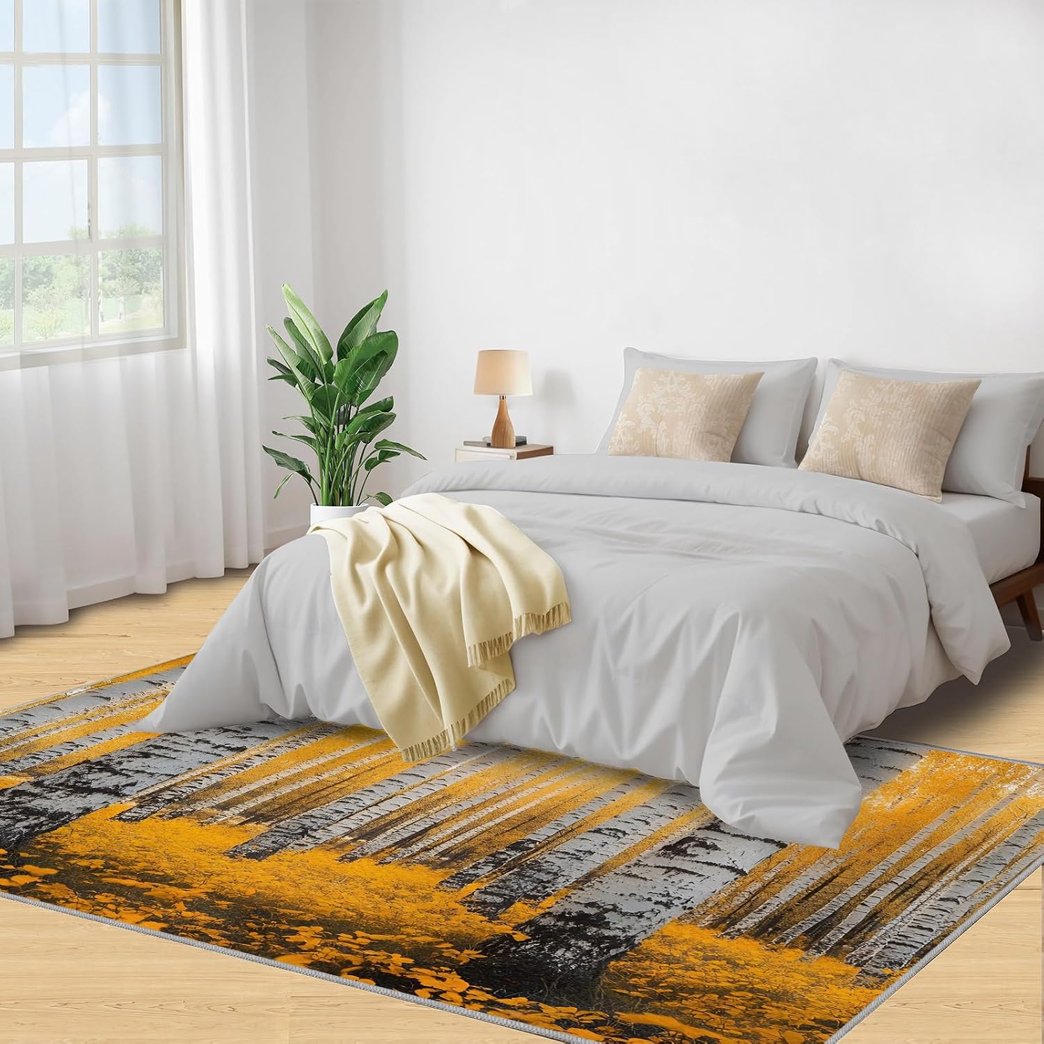 Autumn Forest Area Rug 6x8 - Birch Forest Large Rugs for Living Room, Natural Scenery Carpet Area Rug for Girls Bedroom Kids Room Basement Office Classroom
