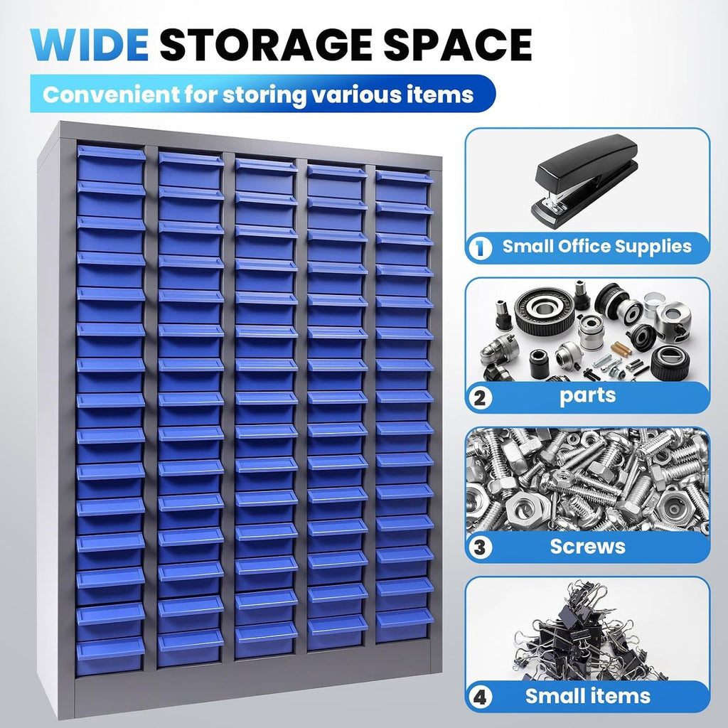 75 Drawer Nut and Bolt Organizer, Parts Cabinet with Shelf and Label, ABS Material Bolt Bin, Blue Bolt Bins Organizer for Shop, Nuts and Bolts Organizers for Tool Hardware Storage