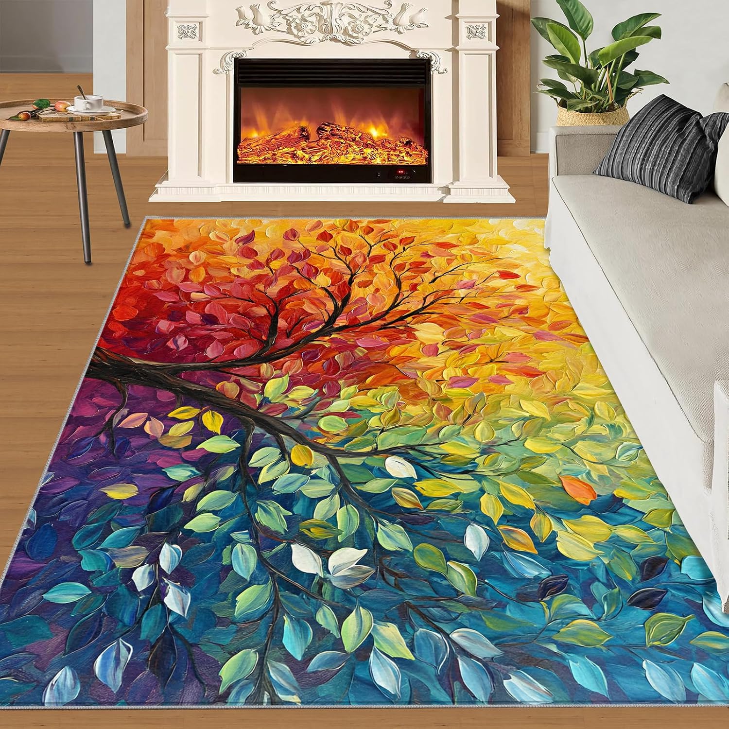 Abstract Tree Area Rug 6x8 - Tree of Life Large Rugs for Living Room, Abstract Art Carpet Area Rug for Girls Bedroom Kids Room Basement Office Classroom