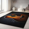 6 x 9 ft Washable Area Rug Black Ultra Soft Area Rug Traditional Floor Cover, Foldable Thin Rug Indoor Non Slip Carpet Minimalist Guitar Print Mat Bedroom Living Room Kitchen