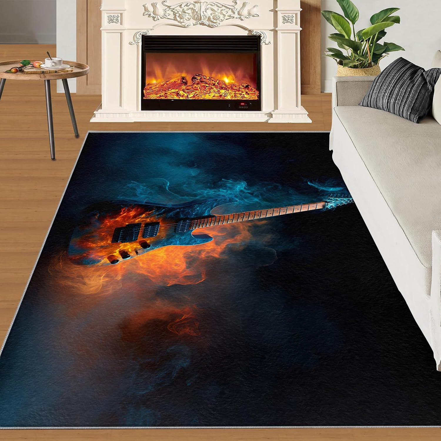 Guitar Rugs for Living Room, Musical Instrument Rug 7x10, Music Lover Area Rugs Washable & Non Slip Large Carpet for Home Decor