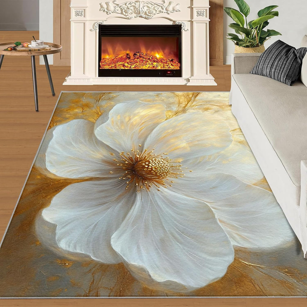 Dreamy Florals Area Rug 6x8 - Modern Florals Large Rugs for Living Room, Elegant Flowers Carpet Area Rug for Girls Bedroom Kids Room Basement Office Classroom