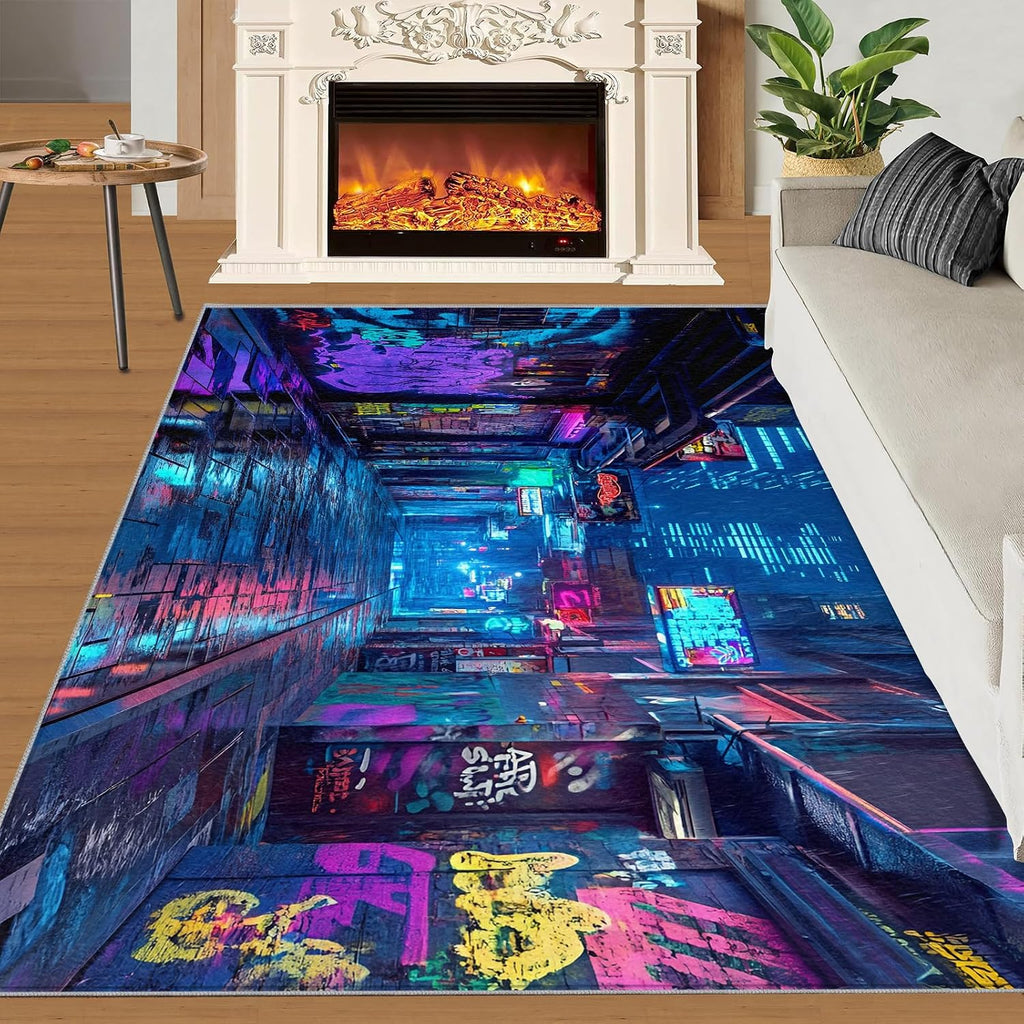 Graffiti Rug Large - 6x8 Rug, Street Doodle Area Rugs for Living Room, Hip Hop Rugs for Bedroom, Abstract Art Non-Slip Mat, Graffiti Home Decor & Gifts
