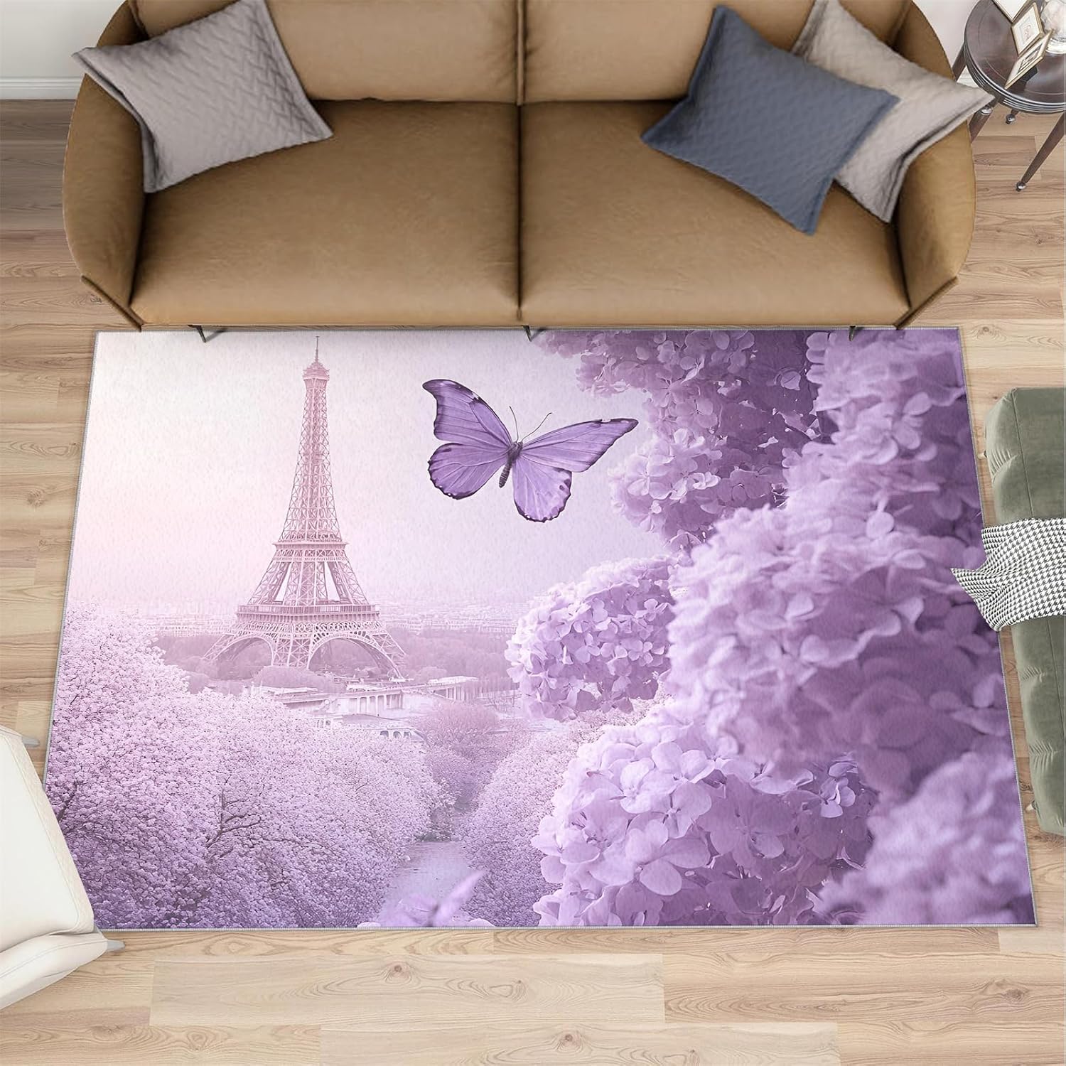Eiffel Tower Rugs for Bedroom, Romantic Paris Rug 6x8, French Landscape Dining Room Rugs Washable & Non Slip Large Carpet for Home Decor