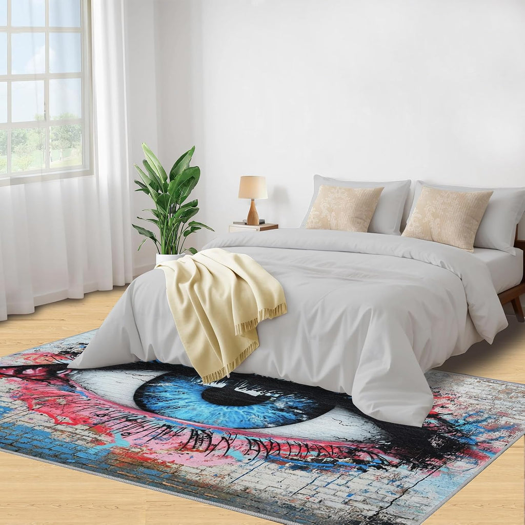 6x8 Graffiti Area Rug - Eyes Brick Walls Large Rugs for Living Room, Street Art Carpet Area Rug for Girls Bedroom Kids Room Basement Office Classroom