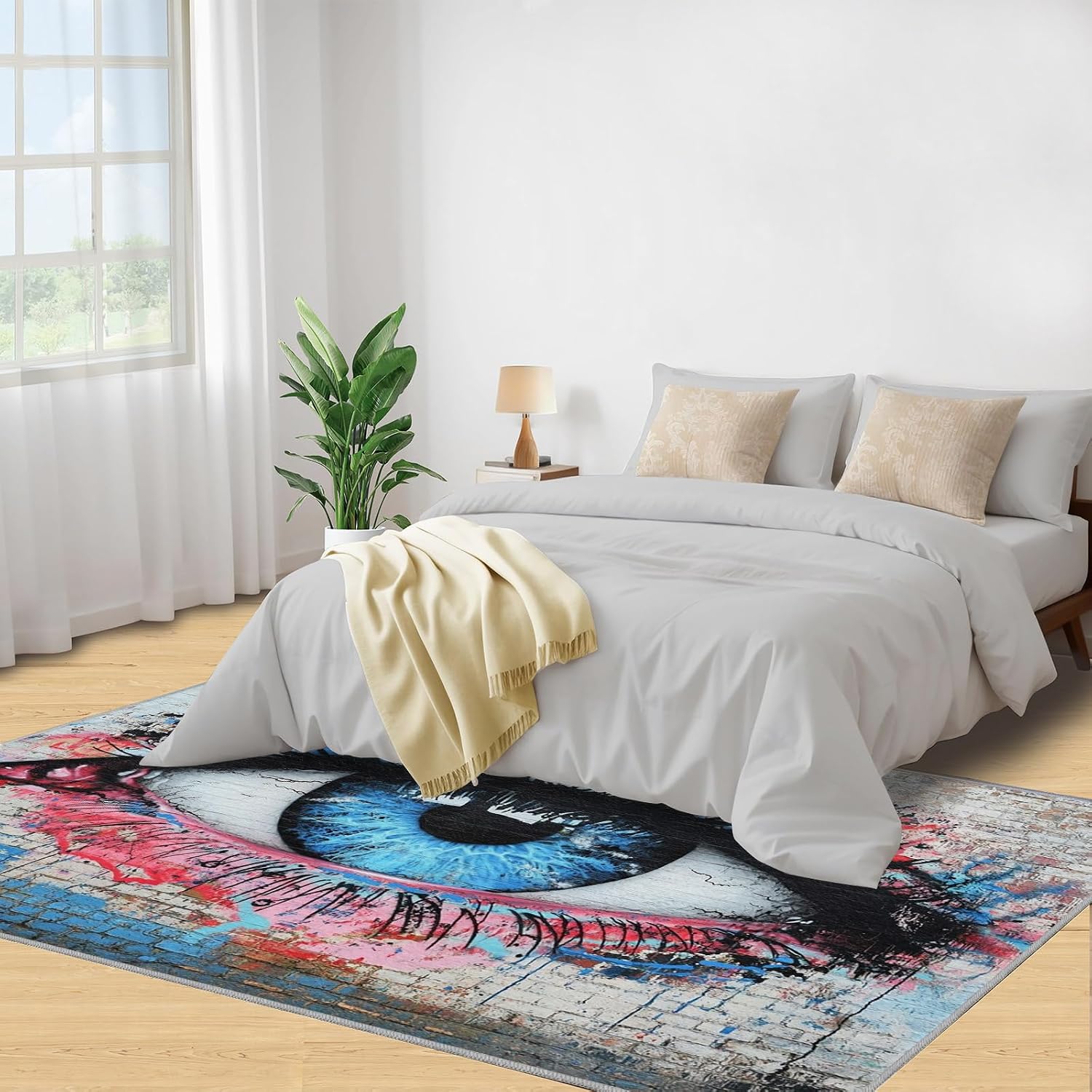 Graffiti Eye Rug 6x8-6x8 Rug, Street Art Area Rugs for Bedroom, Creative Abstract Rugs for Living Room, Eye Washable Mat, Hip Hop Doodle Carpet, Graffiti Home Decor & Gifts