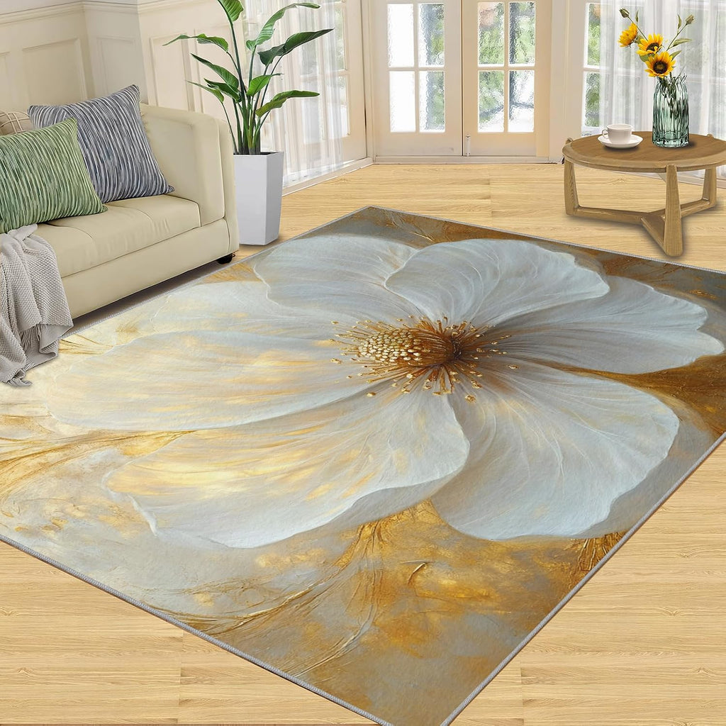 Dreamy Florals Area Rug 6x8 - Modern Florals Large Rugs for Living Room, Elegant Flowers Carpet Area Rug for Girls Bedroom Kids Room Basement Office Classroom