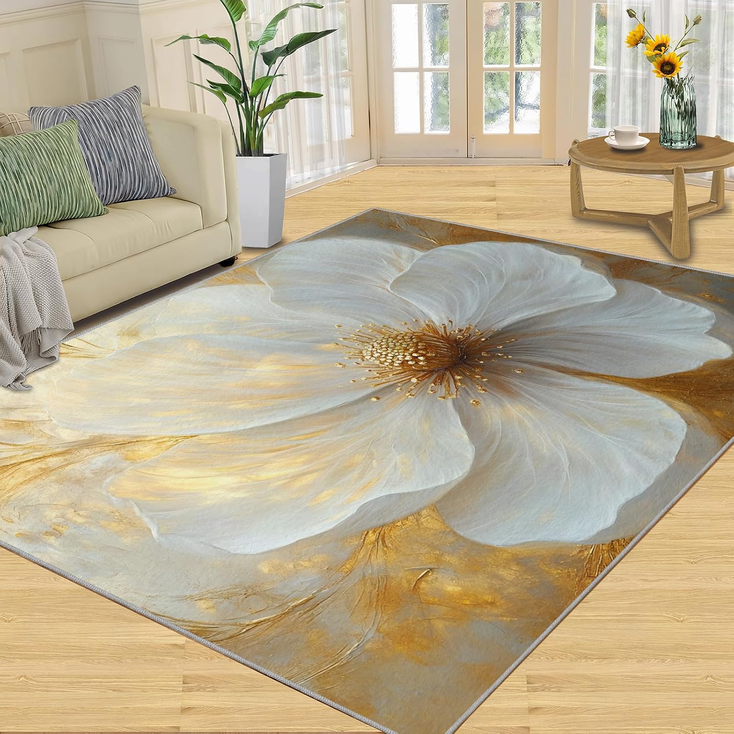 Dreamy Florals Area Rug 6x8 - Modern Florals Large Rugs for Living Room, Elegant Flowers Carpet Area Rug for Girls Bedroom Kids Room Basement Office Classroom