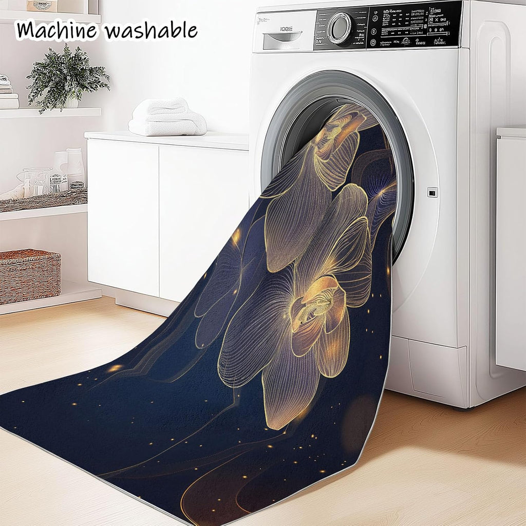 Washable Non-Slip Area Rug Resistant, Artistic Gold Line Orchid Theme for of Living Room Bedroom Kids Room, Nursery, Office, Kitchen, Multicolor 6 x 8 ft Carpet Pet & Child Friendly
