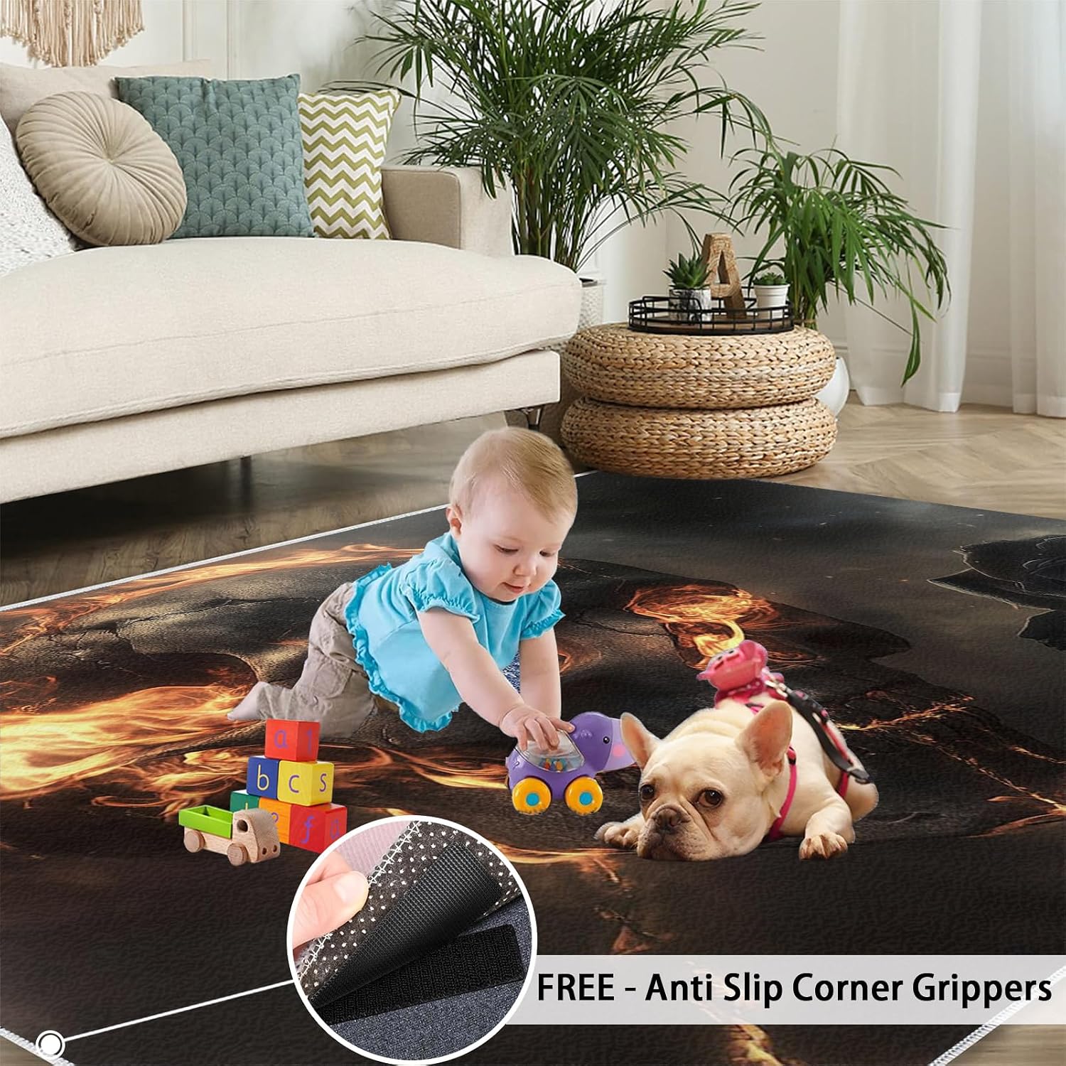Flaming Skull Rug 6x8 - Horror Skull Large Rugs for Living Room, Demon Skeleton Carpet Area Rug for Girls Bedroom Kids Room Basement Office Classroom