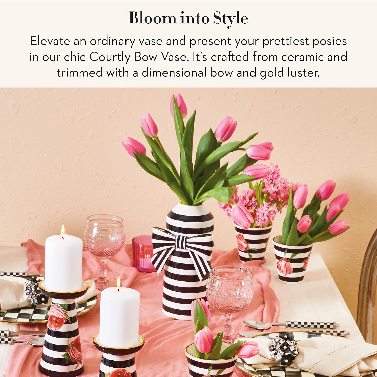 MACKENZIE-CHILDS Courtly Bow Vase, Unique Flower Vase, Decorative Table Decor for Living Room